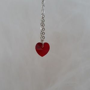 Delicate Red Cut Heart Necklace wi. Chain